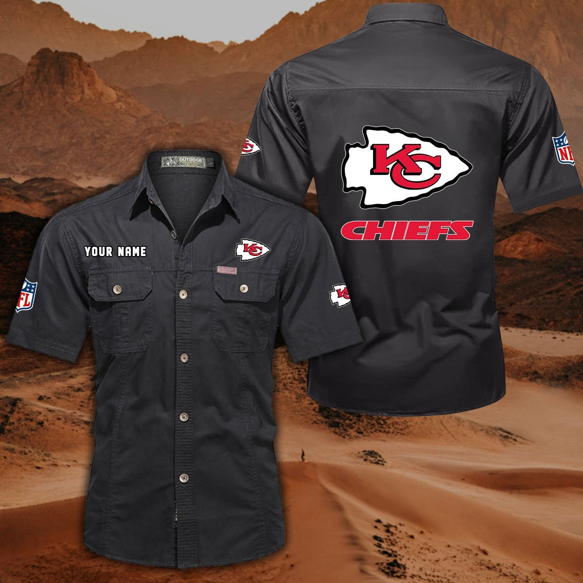 FINAL SALE - NEW CUSTOMIZED NFL01 KCC KANSAS CITY CHIEFS MUTICOLOR MEN'S CARGO SHIRT