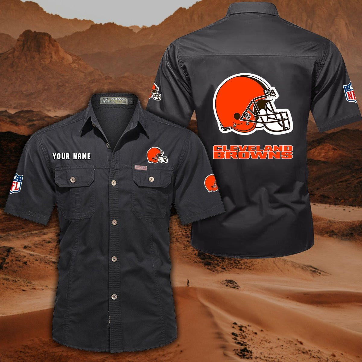 FINAL SALE - NEW CUSTOMIZED NFL29 CLB CLEVELAND BROWNS MUTICOLOR MEN'S CARGO SHIRT