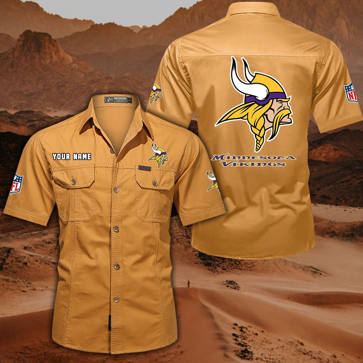 FINAL SALE - NEW CUSTOMIZED NFL05 MVK MINNESOTA VIKINGS MUTICOLOR MEN'S CARGO SHIRT