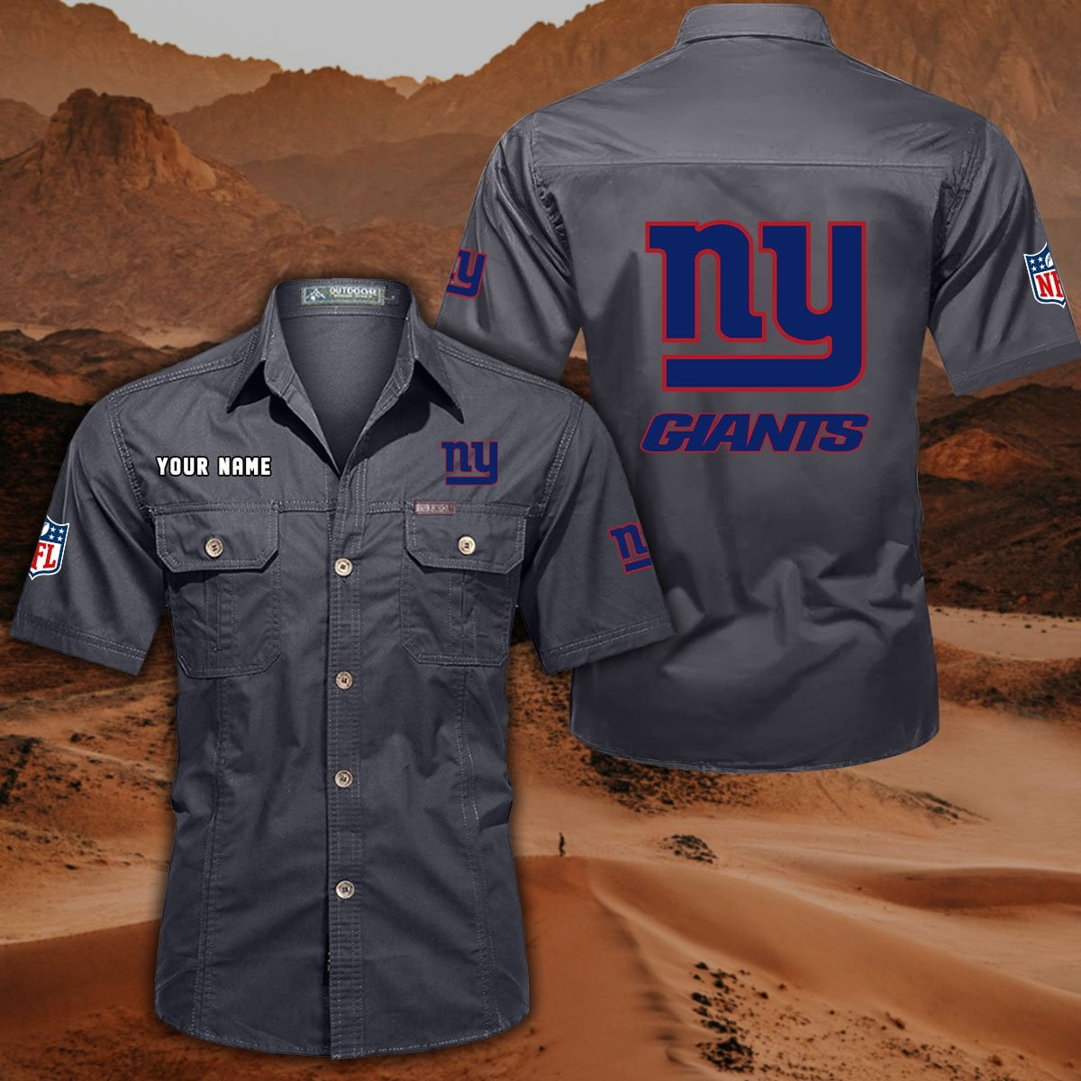 FINAL SALE - NEW CUSTOMIZED NFL32 NYG NEW YORK GIANTS MUTICOLOR MEN'S CARGO SHIRT