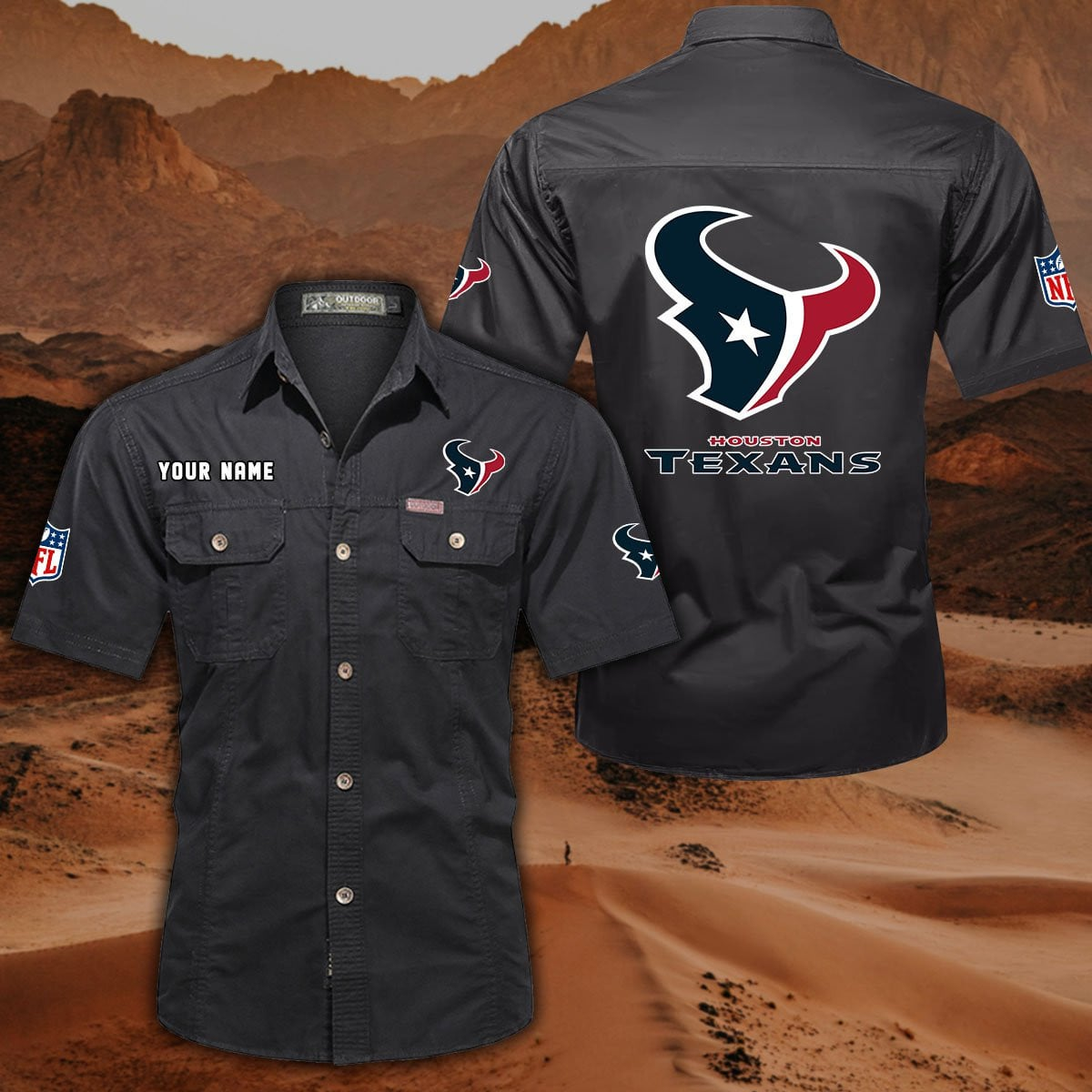 FINAL SALE - NEW CUSTOMIZED NFL15 HTT HOUSTON TEXANS MUTICOLOR MEN'S CARGO SHIRT
