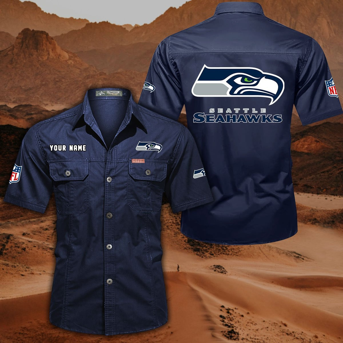 FINAL SALE - NEW CUSTOMIZED NFL06 SSH SEATTLE SEAHAWKS MUTICOLOR MEN'S CARGO SHIRT
