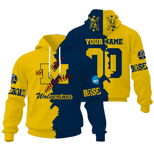 FINAL CLEARANCE - NEW CUSTOMIZED COLLEGE WORLD SERIES NCAA01 MICHIGAN WOLVERINES UNISEX HOODIE & ZIP HOODIE