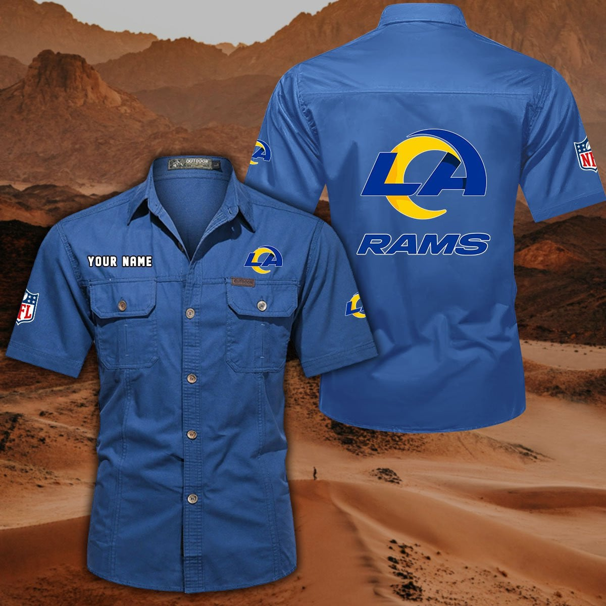 FINAL SALE - NEW CUSTOMIZED NFL22 LAR LOS ANGELES RAMS MUTICOLOR MEN'S CARGO SHIRT