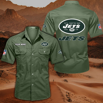 FINAL SALE - NEW CUSTOMIZED NFL25 NYJ NEW YORK JETS MUTICOLOR MEN'S CARGO SHIRT