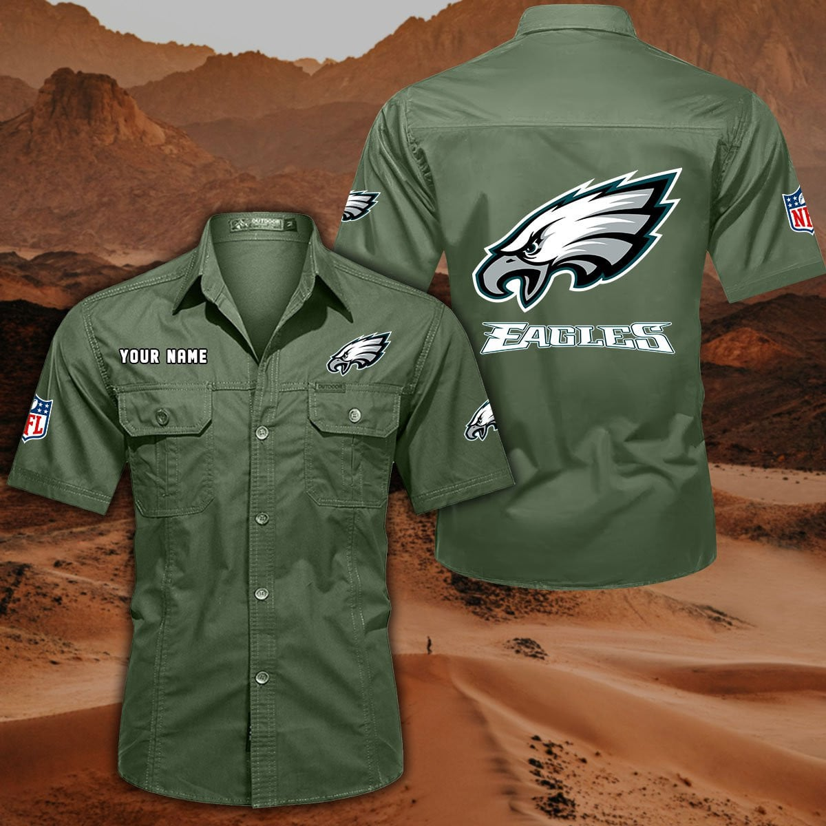 FINAL SALE - NEW CUSTOMIZED NFL02 PPE PHILADELPHIA EAGLES MUTICOLOR MEN'S CARGO SHIRT