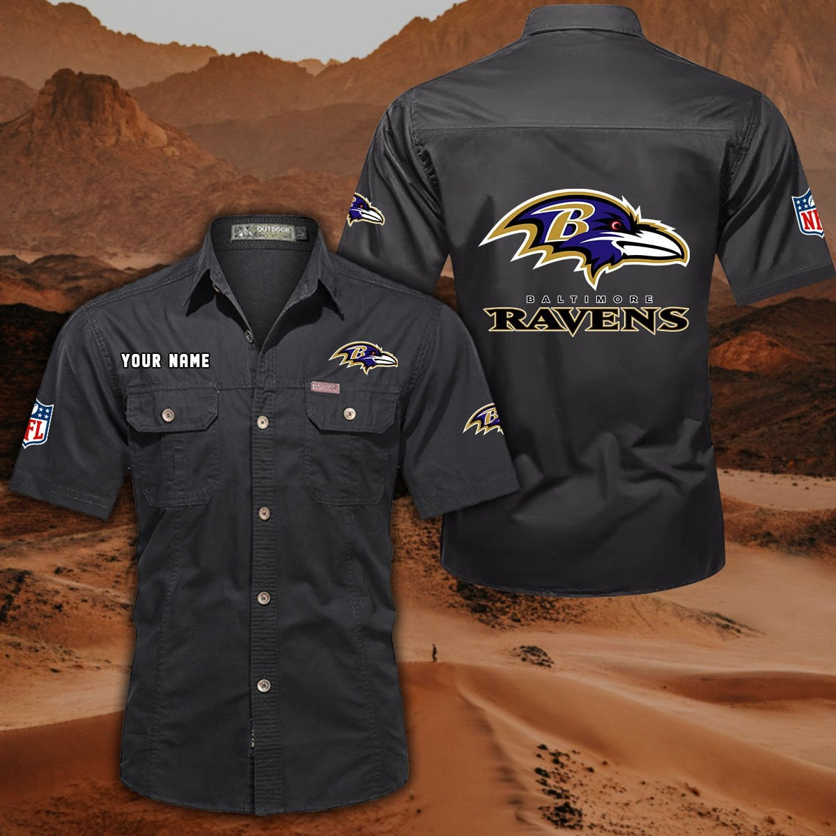 FINAL SALE - NEW CUSTOMIZED NFL28 BTR BALTIMORE RAVENS MUTICOLOR MEN'S CARGO SHIRT
