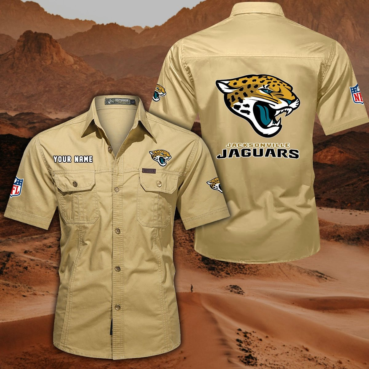 FINAL SALE - NEW CUSTOMIZED NFL30 JSJ JACKSONVILLE JAGUARS MUTICOLOR MEN'S CARGO SHIRT