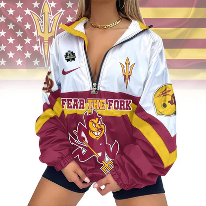 LIMITED EDITION - NEW CUSTOMIZED COLLEGE WORLD SERIES NCAA02 ARIZONA STATE SUN DEVILS V-NECK ZIPPER SWEATSHIRT JACKET