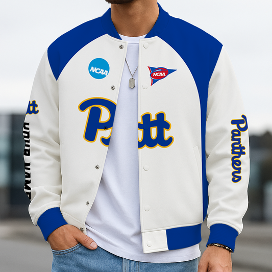LIMITED DROP - NEW CUSTOMIZED NCAA FOOTBALL BOWL SUBDIVISION 02 PIP PITTSBURGH PANTHERS BASEBALL JACKET, SATIN VARSITY JACKET