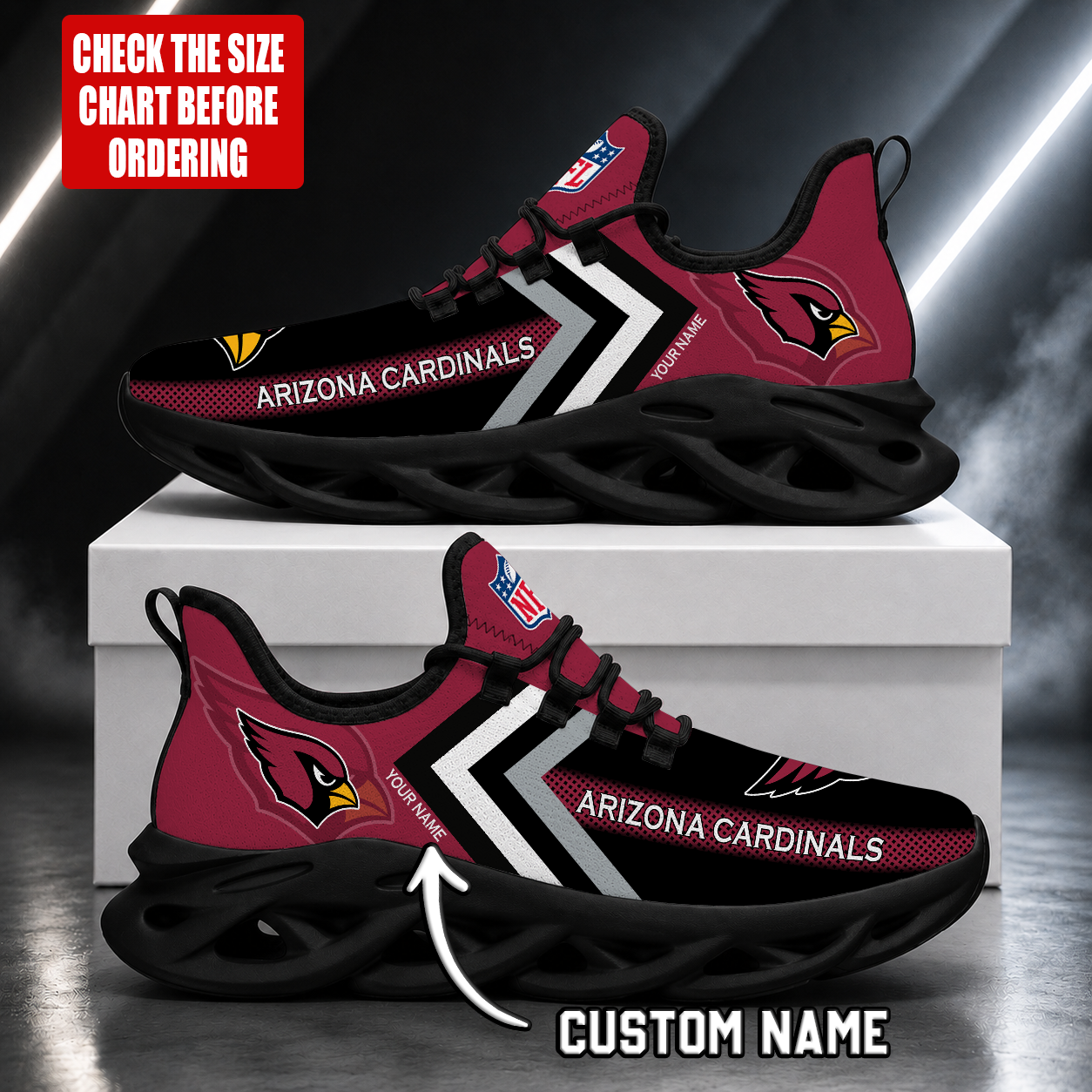 FINAL SALE - NEW CUSTOMIZED NFL20 ARC ARIZONA CARDINALS UNISEX MAX SOUL SHOES