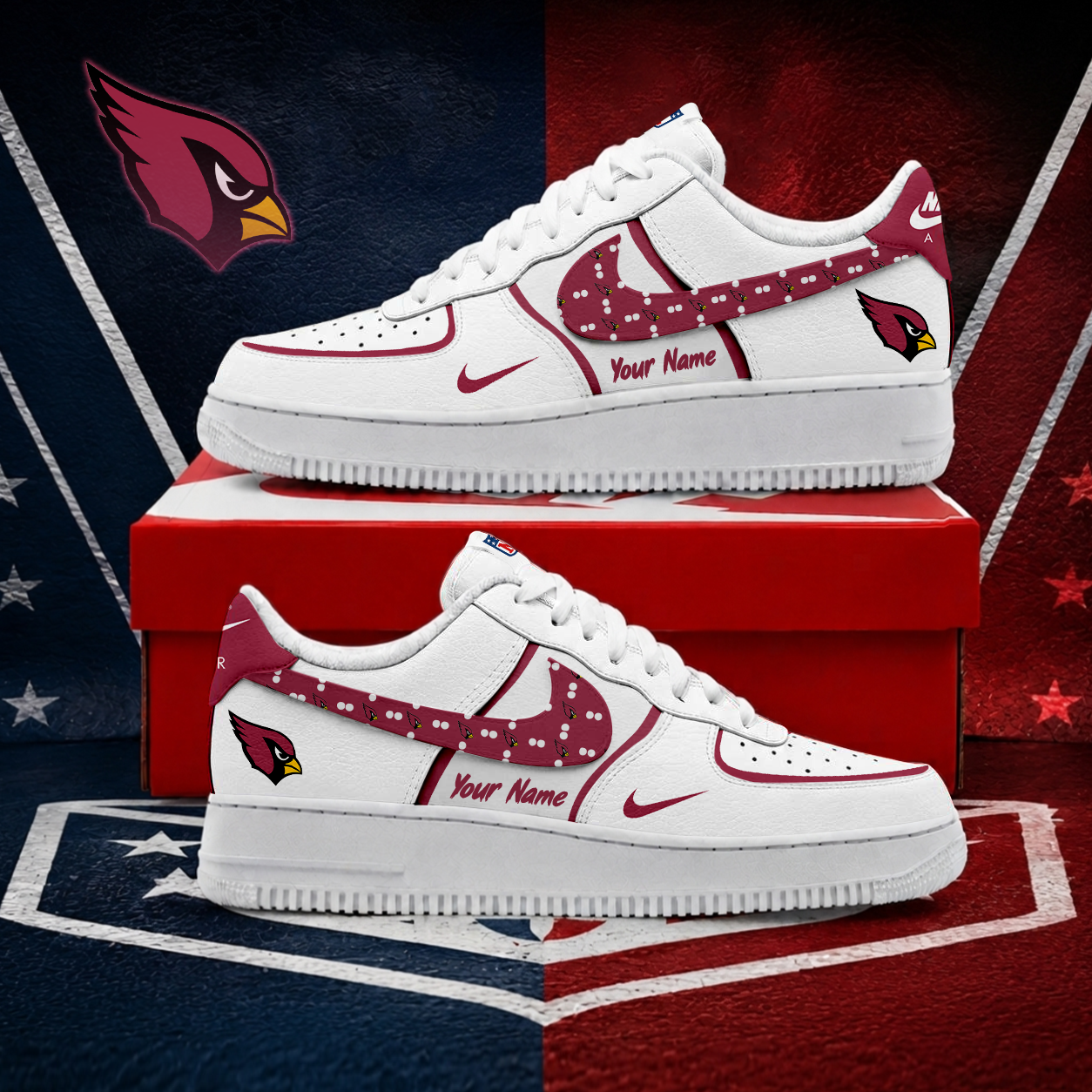 FINAL SALE - NEW CUSTOMIZED NFL20 ARC ARIZONA CARDINALS AF1 SHOES