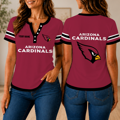 SPECIAL EDITION - NEW CUSTOMIZED NFL20 ARC ARIZONA CARDINALS WOMEN'S SHORT SLEEVE HENLEY T-SHIRT