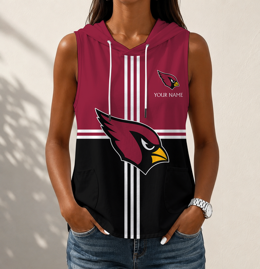 FINAL SALE - NEW CUSTOMIZED NFL20 ARC ARIZONA CARDINALS WOMEN'S SLEEVELESS HOODED POCKET TANK TOP