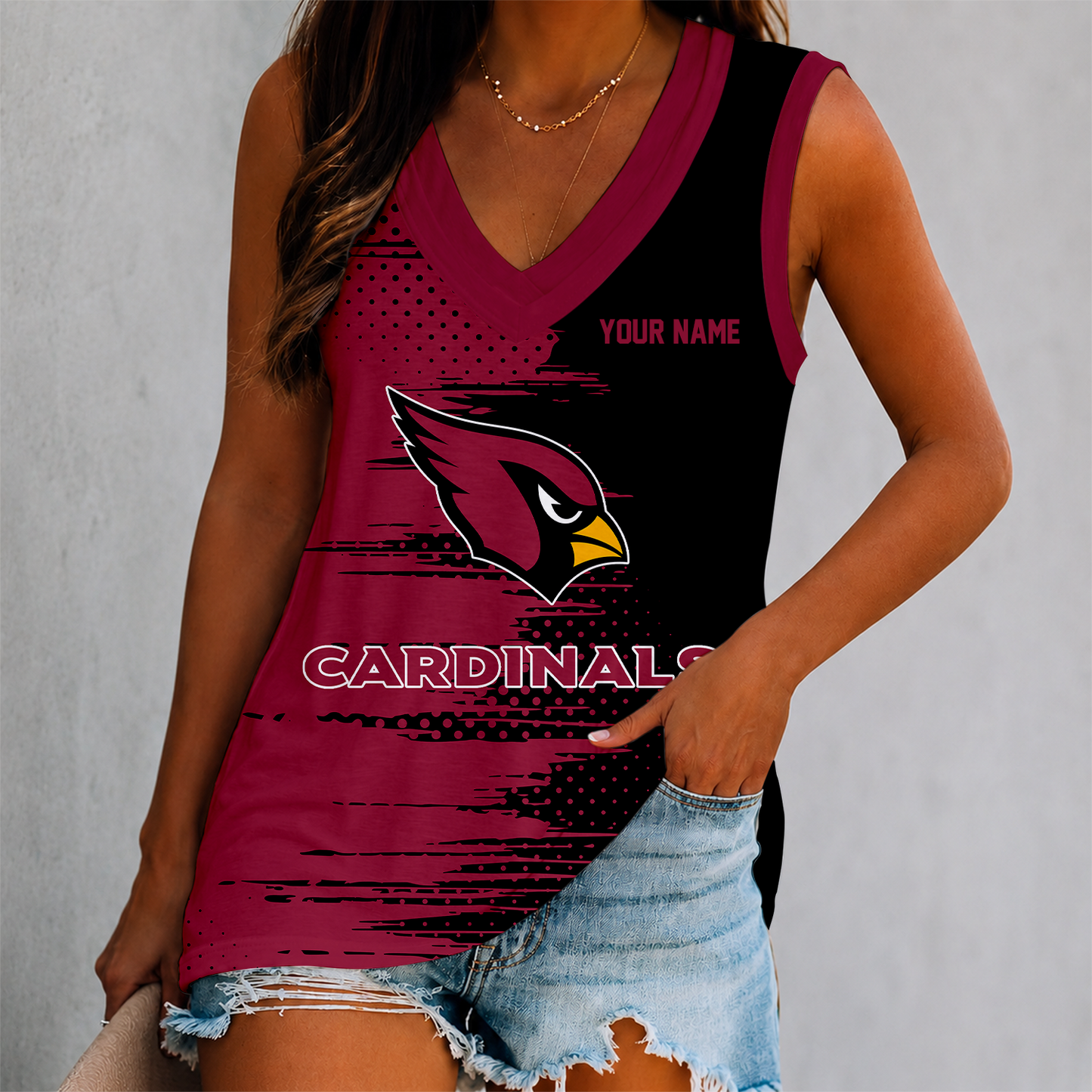 FINAL SALE - NEW CUSTOMIZED NFL20 ARC ARIZONA CARDINALS WOMEN'S V-NECK TANK TOP