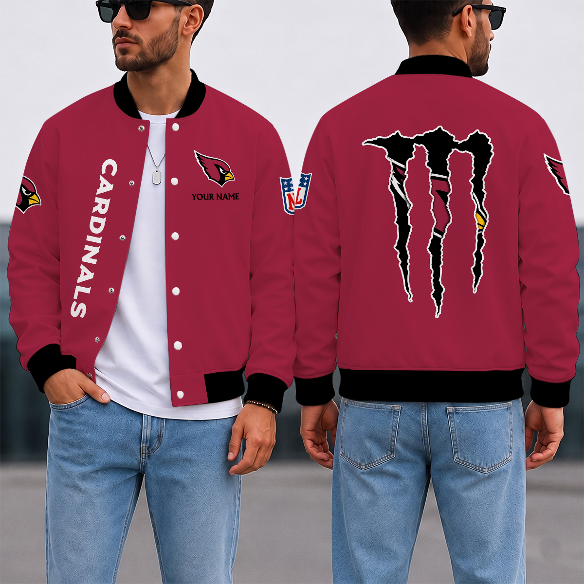 FINAL SALE - NEW CUSTOMIZED NFL20 ARC ARIZONA CARDINALS SATIN VARSITY & BASEBALL JACKET