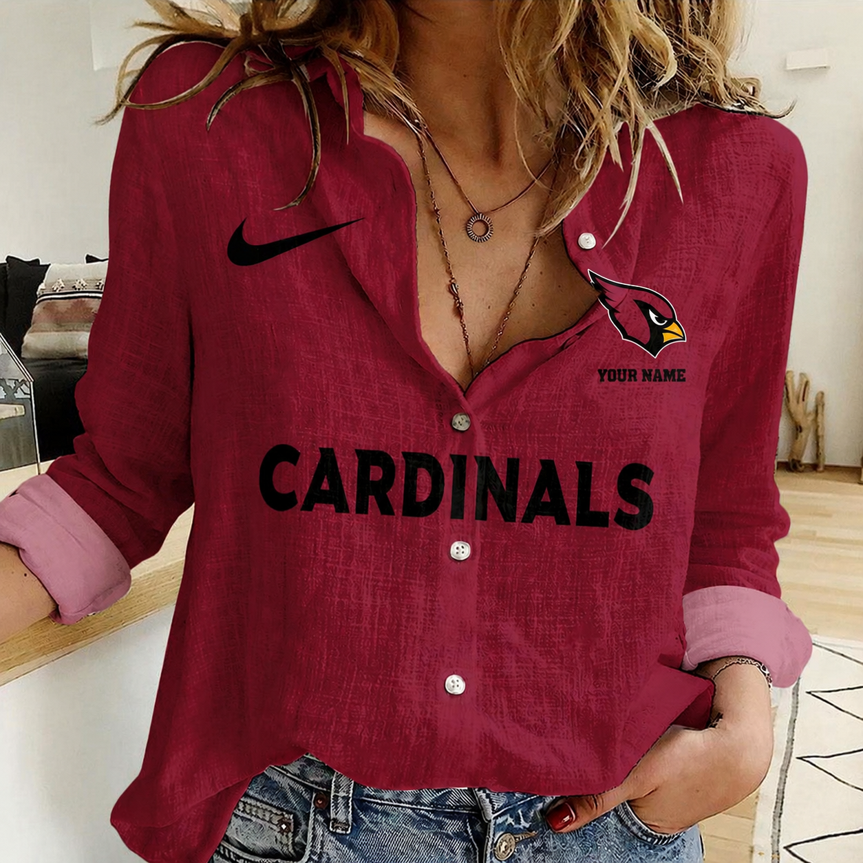 FINAL SALE - NEW CUSTOMIZED NFL20 ARC ARIZONA CARDINALS WOMEN CASUAL SHIRT
