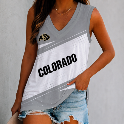 FINAL SALE - NEW CUSTOMIZED NCAA FBS20 CRB COLORADO BUFFALOES WOMEN'S V-NECK TANK TOP