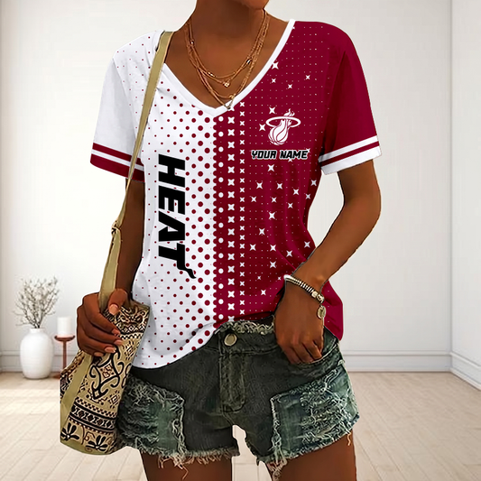 VIRAL EDITION - NEW CUSTOMIZED NBA20 MHE MIAMI HEAT V-NECK FEMALE SHIRT