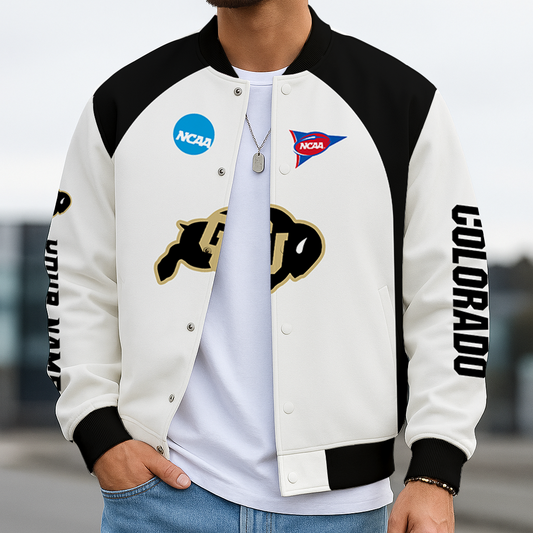 LIMITED DROP - NEW CUSTOMIZED NCAA FOOTBALL BOWL SUBDIVISION 20 CRB COLORADO BUFFALOES BASEBALL JACKET, SATIN VARSITY JACKET
