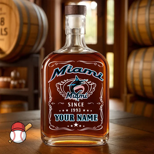LIMITED EDITION - NEW CUSTOMIZED MLB20 MMS MIAMI MARLINS LUXURY WHISKEY BOTTLE 450ML