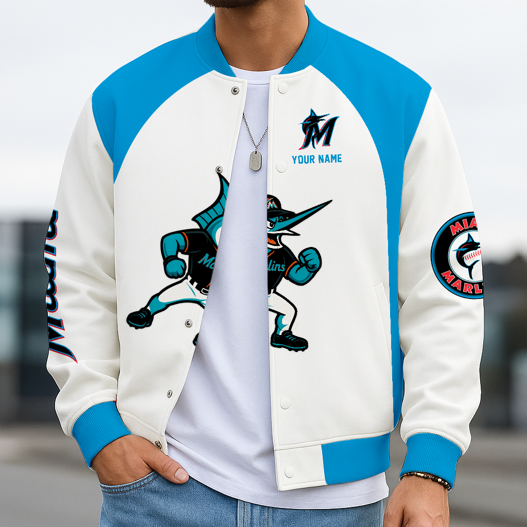 LIMITED EDITION - NEW CUSTOMIZED MLB20 MMS MI MARLINS BASEBALL JACKET, SATIN VARSITY JACKET