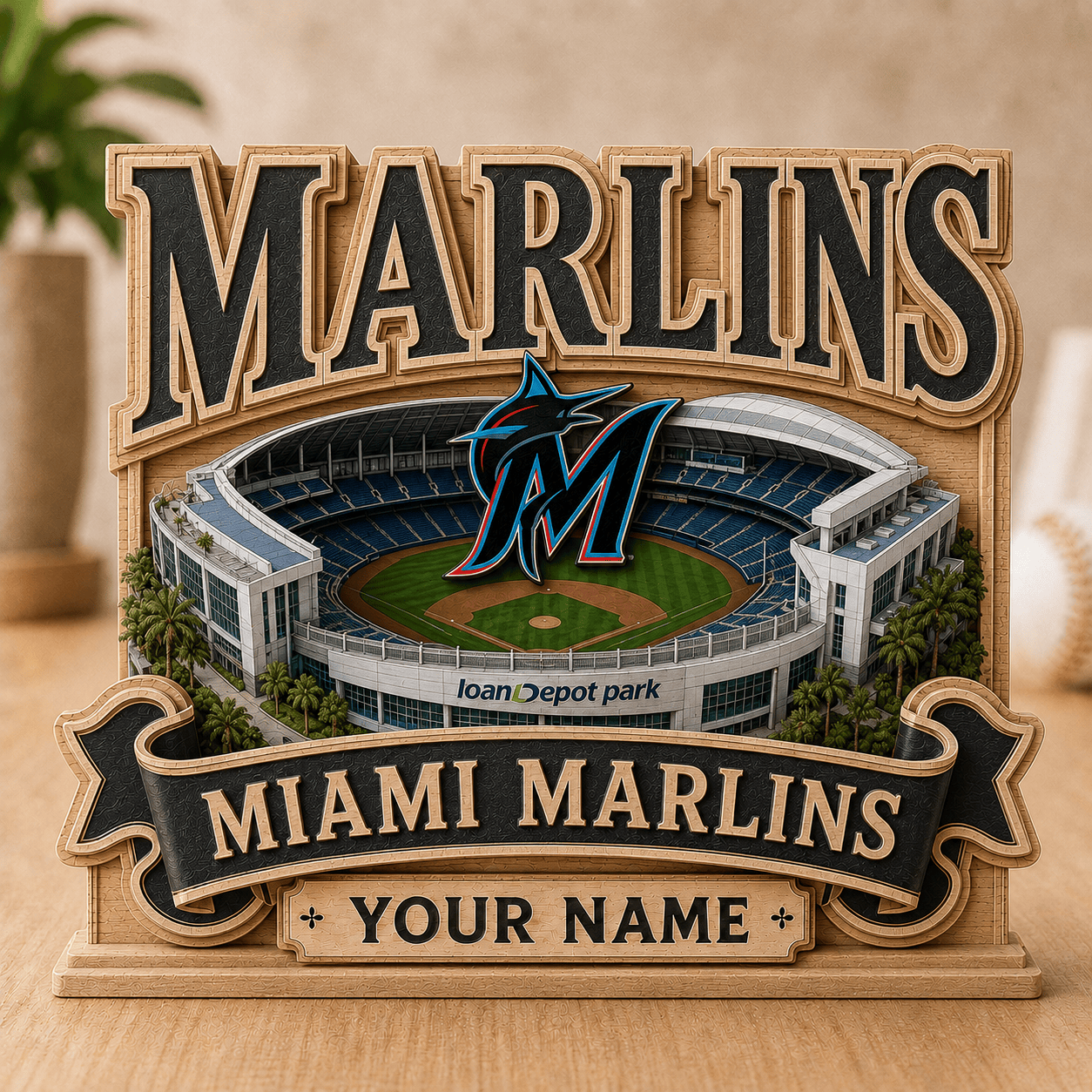 FLASH SALE - NEW CUSTOMIZED MLB20 MMS MIAMI MARLINS 3-LAYER WOODEN BLOCK