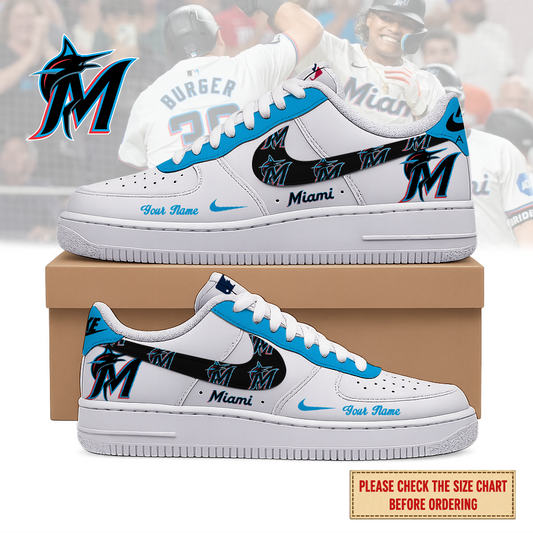 FINAL SALE - NEW CUSTOMIZED MLB20 MMS MIAMI MARLINS AF1 SHOES