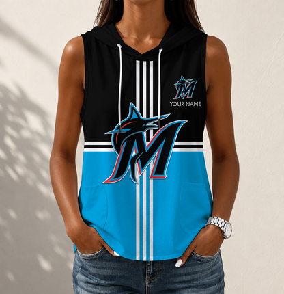 VIRAL EDITION - NEW CUSTOMIZED MLB20 MMS MIAMI MARLINS WOMEN'S SLEEVELESS HOODED POCKET TANK TOP