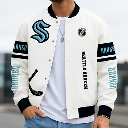 LIMITED EDITION - NEW CUSTOMIZED NHL20 STK ST KRAKEN BASEBALL JACKET, SATIN VARSITY JACKET