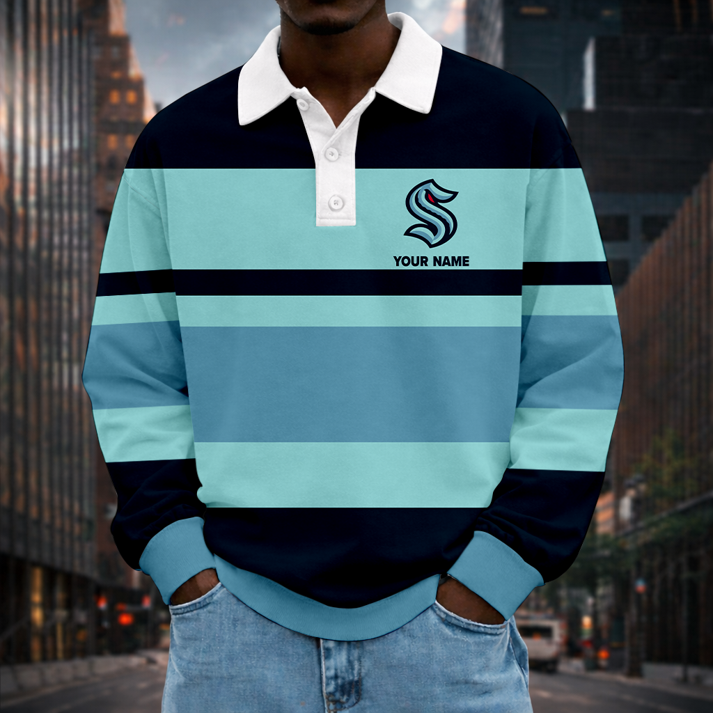 LIMITED EDITION - NEW CUSTOMIZED NHL20 STK ST KRAKEN MEN LONG SLEEVE POLO