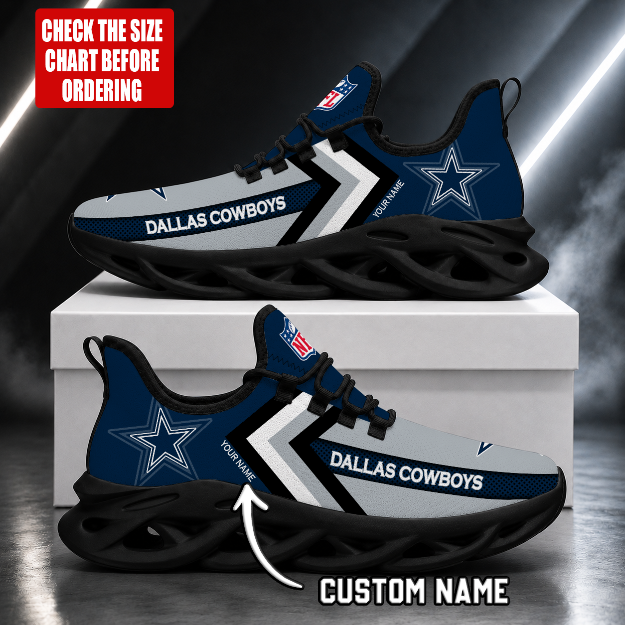 FINAL SALE - NEW CUSTOMIZED NFL21 DCB DALLAS COWBOYS UNISEX MAX SOUL SHOES