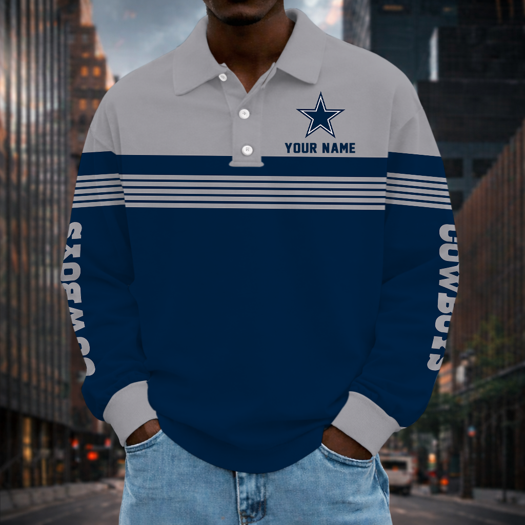 EXCLUSIVE EDITION - NEW CUSTOMIZED NFL21 DCB DALLAS COWBOYS LONG SLEEVE POLO SHIRT
