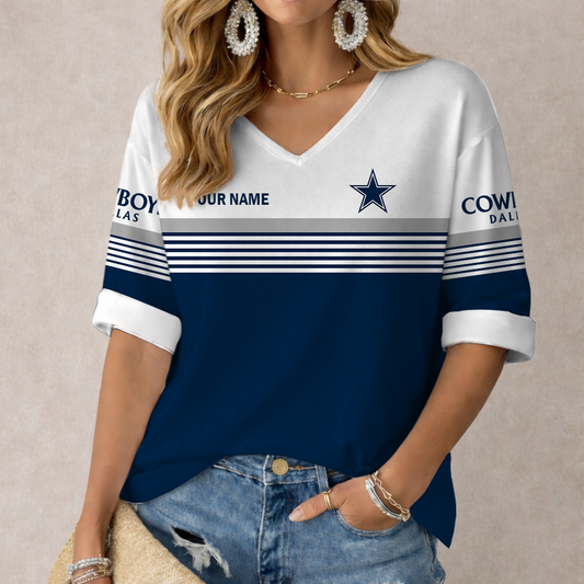 LIMITED EDITION - NEW CUSTOMIZED NFL21 DCB DALLAS COWBOYS WOMEN'S HEART V-NECK LONG SLEEVE SHIRT
