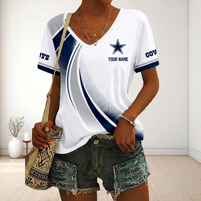 FINAL SALE - NEW CUSTOMIZED NFL21 DCB DALLAS COWBOYS V-NECK FEMALE SHIRT