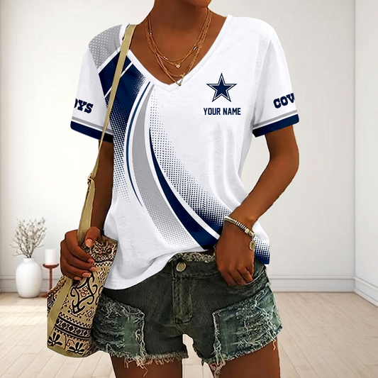 FINAL SALE - NEW CUSTOMIZED NFL21 DCB DALLAS COWBOYS V-NECK FEMALE SHIRT