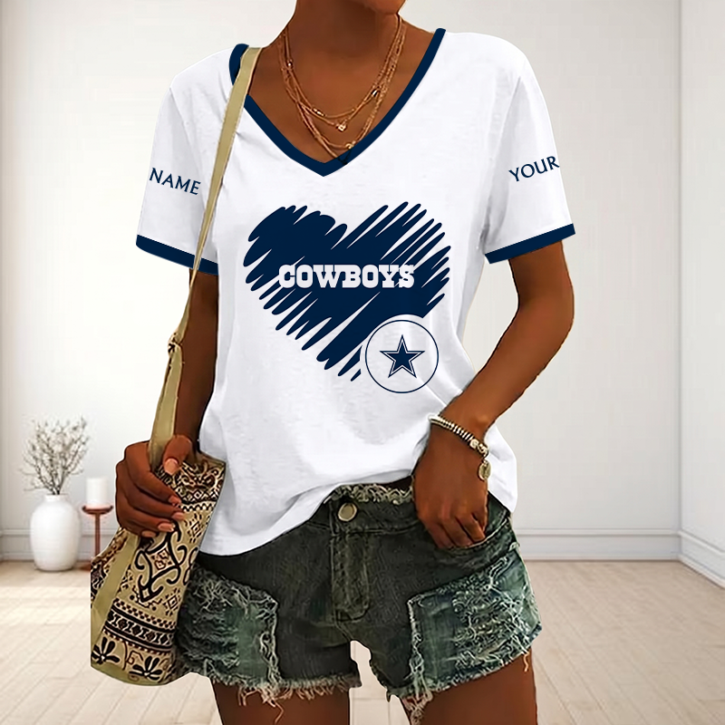 LIMITED EDITION - NEW CUSTOMIZED NFL21 DCB DALLAS COWBOYS V-NECK FEMALE SHIRT