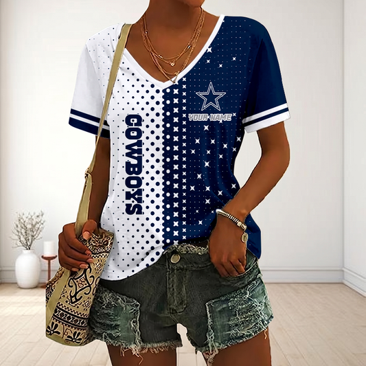 FINAL SALE - NEW CUSTOMIZED NFL21 DCB DALLAS COWBOYS V-NECK FEMALE SHIRT