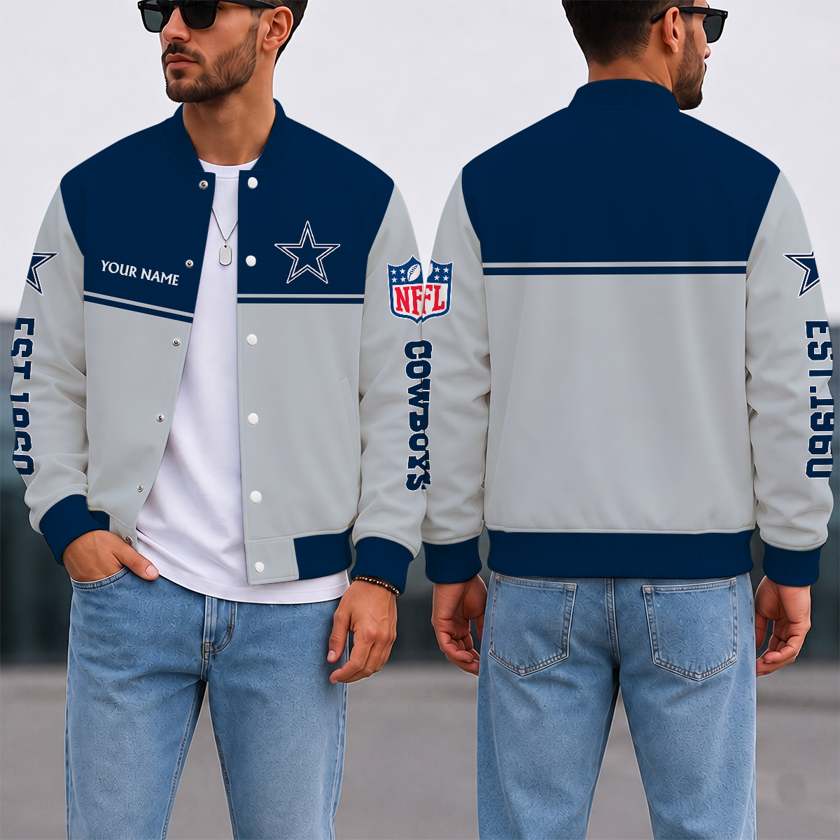 FINAL SALE - NEW CUSTOMIZED NFL21 DCB DALLAS COWBOYS SATIN VARSITY & BASEBALL JACKET