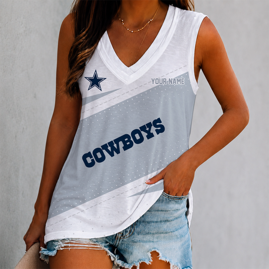 VIRAL EDITION - NEW CUSTOMIZED NFL21 DCB DALLAS COWBOYS WOMEN'S V-NECK TANK TOP