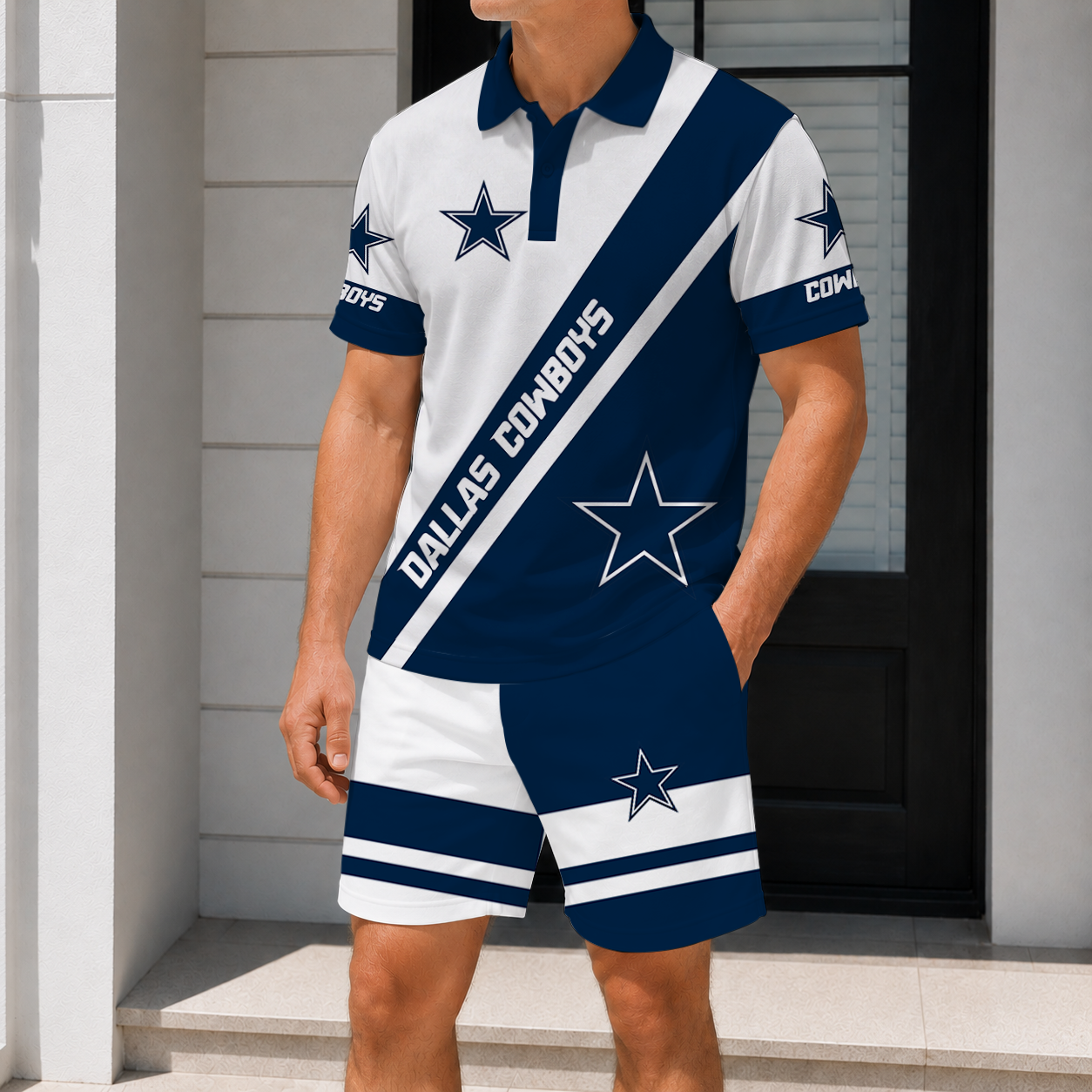 FINAL SALE - NEW CUSTOMIZED NFL21 DCB DALLAS COWBOYS POLO SHIRT & SHORT PANTS SET