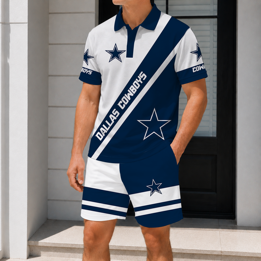FINAL SALE - NEW CUSTOMIZED NFL21 DCB DALLAS COWBOYS POLO SHIRT & SHORT PANTS SET