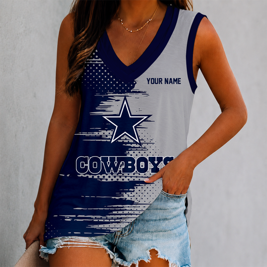 FINAL SALE - NEW CUSTOMIZED NFL21 DCB DALLAS COWBOYS WOMEN'S V-NECK TANK TOP