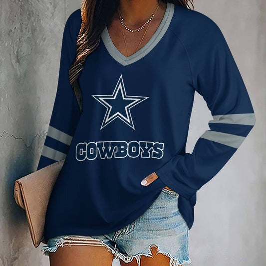 FLASH SALE - NEW CUSTOMIZED NFL21 DCB DALLAS COWBOYS WOMEN'S V-NECK LONG SLEEVED SHIRT