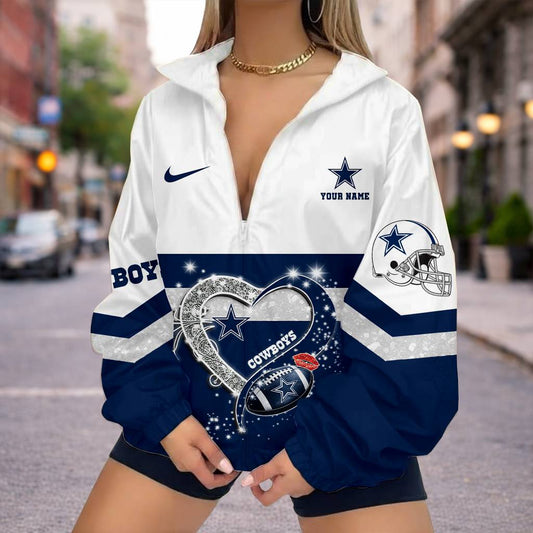 FINAL SALE - NEW CUSTOMIZED NFL21 DCB DALLAS COWBOYS V-NECK ZIPPER SWEATSHIRT JACKET