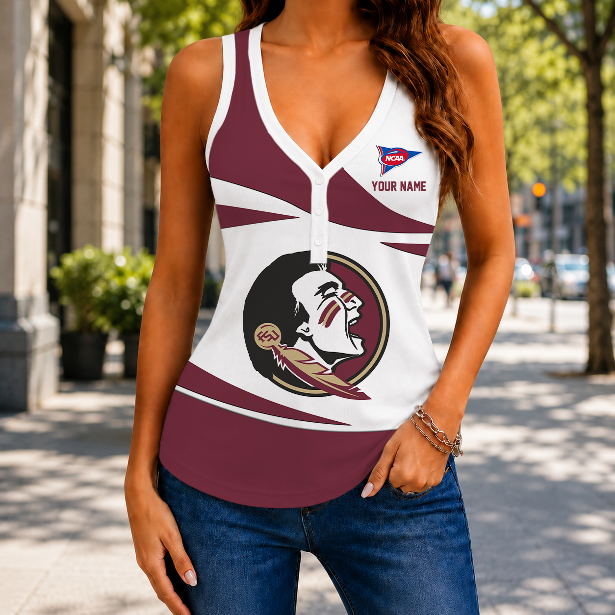 SPECIAL EDITION - NEW CUSTOMIZED NCAA FBS21 FLS FLORIDA STATE SEMINOLES WOMEN'S V-NECK TANK TOP
