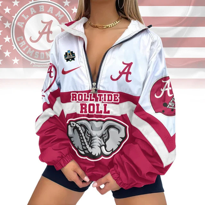 LIMITED EDITION - NEW CUSTOMIZED COLLEGE WORLD SERIES NCAA21 ALABAMA CRIMSON TIDE V-NECK ZIPPER SWEATSHIRT JACKET
