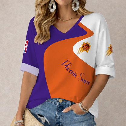 FINAL SALE - NEW CUSTOMIZED NBA21 PSU PHOENIX SUNS WOMEN'S V-NECK LONG SLEEVE SHIRT