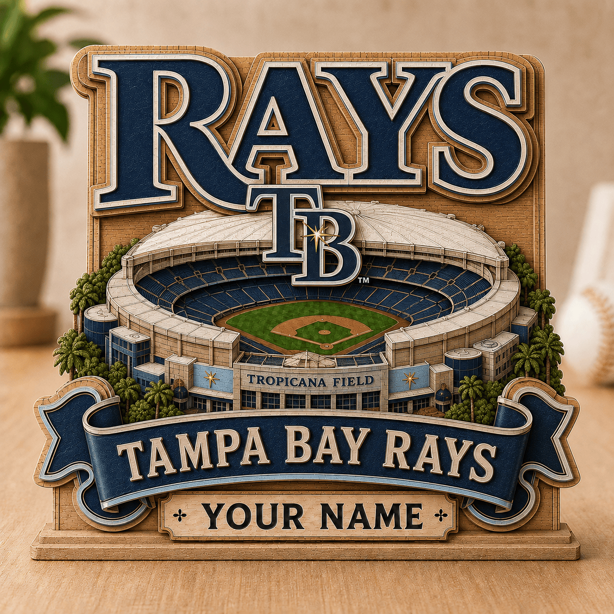 FLASH SALE - NEW CUSTOMIZED MLB21 TBR TAMPA BAY RAYS 3-LAYER WOODEN BLOCK