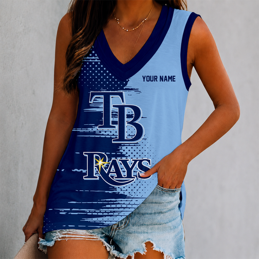 FINAL SALE - NEW CUSTOMIZED MLB21 TBR TAMPA BAY RAYS WOMEN'S V-NECK TANK TOP